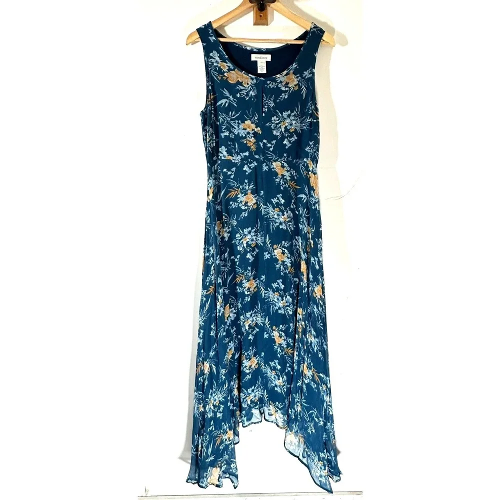 SUNDANCE On The Breeze Floral‎ Maxi Dress Womans 6 Blue Boho Summer